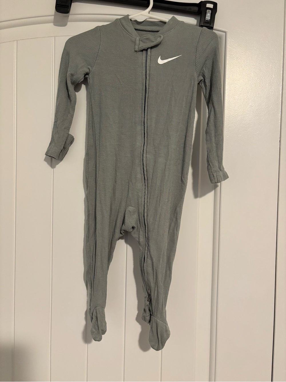 Nike Light Green Ribbed Zip-Up Footed One-Piece Sleeper